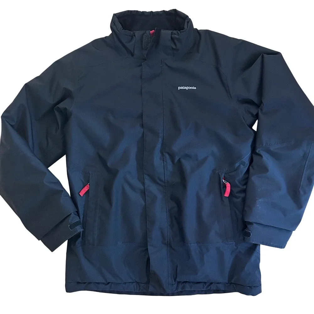 Patagonia Boys H2No Insulated Winter Jacket Black Red Full Zip Ski Coat XL 14